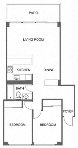 Floor plan for 2 beds, 1 bath